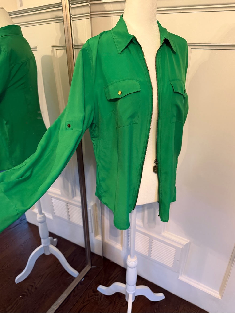 Michael Kors Green Zip-Front Blouse